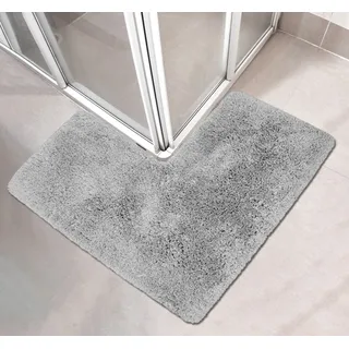 my home Badematte Sanremo, Badvorleger, Badezimmer Teppich, sehr weich, Höhe 30 mm, rutschhemmend beschichtet, fußbodenheizungsgeeignet, schnell trocknend, Polyester, rechteckig, L-Form, Badteppich, unifarben, rechteckig, rund & als 3-tlg. Set erhältlich grau L-Form