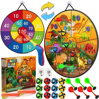 FAMKEEP Dartscheibe Kinder, 66cm Doppelseitiges Dartscheibe, 12 Klebrigen Kugeln,1 Spielzeugpistole, 6 Pfeil und 2 Haken, Doppelseitige Dartscheibe für Outdoor-Partyspiele, Geschenke
