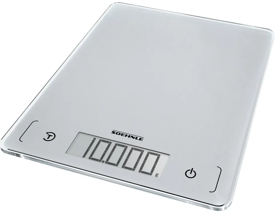 Soehnle Page Comfort 300 slim, digitale Küchenwaage, silber, Gewicht bis zu 10 kg (1-g-genau), Haushaltswaage mit Sensor-Touch, elektronische Waage inkl. Batterien, ultraflaches Design