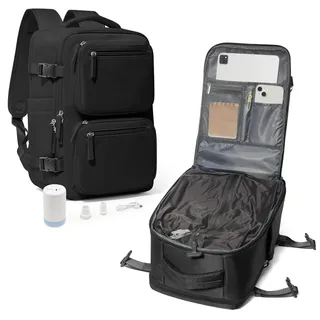 suradar Vakuum Rucksack Handgepäck Vacpack, Ryanair Handgepäck 40x20x25 Vakuum Backpack Travel Airbag Rucksack mit Vakuumsystem, Vacuum Backpack mit Luftpumpe für Flugzeug Herren Damen Schwarz