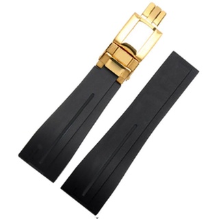 schwarz 20 mm/21 mm Gummi-Uhrenarmband Faltschließe Ersatz passend für Rolex Yacht Master Oysterflex Submariner GMT Daytona 5513/16800/14060/16610/16613, Schwarz (Gold Buckle), 21 mm, Riemen