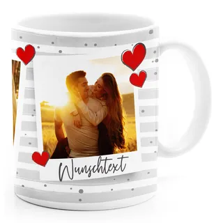 SpecialMe® Tasse mit Foto und Wunschtext Foto-Geschenk Fototasse personalisiert 3 eigene Bilder im Fotorahmen mit Herz Variante 1 weiß standard