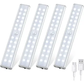 Ymyny - 4 Stück 96 LED-Schrankleuchten, LED-Licht mit Bewegungsmelder, 3 Beleuchtungsmodi, wiederaufladbares LED-Licht, kabelloses LED-Lichtband für