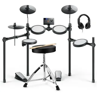 Donner E-Drum DED-70 Upgraded E-Drum Kit 150 Töne 15 Schlagzeug-Kits+ Unterricht,Komplettset, Sitzhocker; Kopfhörer, Integrierte Effekte, Leichtgewichtig, Programmierbar, Wetterbeständig schwarz