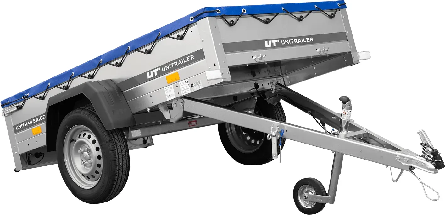 Autotransportanhänger 200x106 UNITRAILER GARDEN 200 KIPP mit blauer Abdeckung