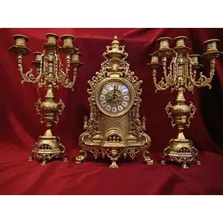 2 Kerzenständer 5 armig & Kaminuhr Messing im Set