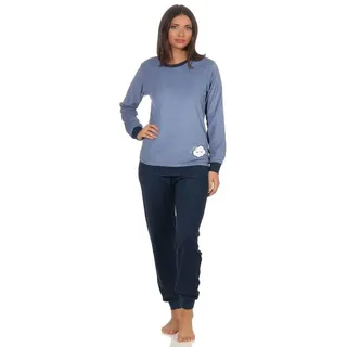 RELAX by Normann Damen Frottee Pyjama Langarm Schlafanzug mit Bündchen und süsser Applikation - 201 13 565, Farbe:hellblau, Größe2:40/42 - 40