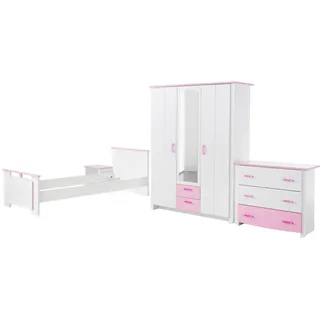 Parisot »Biotiful«, 12 4-tlg., Weiss / rosa (weiß, rosa) Komplett-Jugendzimmer Schlafzimmermöbel-Sets mit Kleiderschrank und Kommode