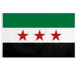 Wudaizhi Syrien-Flagge 90 * 150 cm, Polyester-Flagge der Arabischen Republik Syrien mit DREI Sternen, lebendige Farben, Syrische Außenfahne für Festival- und Partydekorationen.