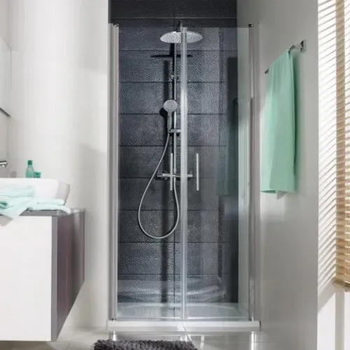 HSK Favorit Nova Pendeltür für Nische, Größe: 90 x 195 cm (B/H), 137090-01-50, Duschkabine: Alu-silbermatt: ESG klar