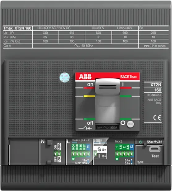 ABB XT2N 160 Ekip Dip LIG In=160A 4p F F Kompaktleistungsschalter Tmax XT2 mit vorderseitigen Anschlüssen, 4polig