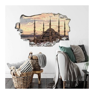 K&L Wall Art Wandtattoo 3D Wandtattoo islamische Bilder Wandsticker Blaue Moschee in Istanbul, Mauerdurchbruch Wandbild selbstklebend beige 60 cm x 36 cm