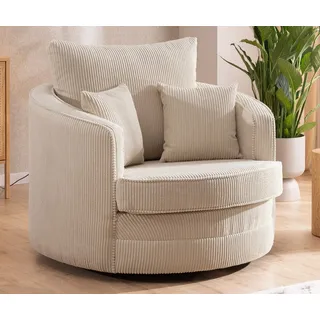 s-style möbel Drehsessel Love Seat XXL 360 Grad drehbar aus Beige Cord-Stoff