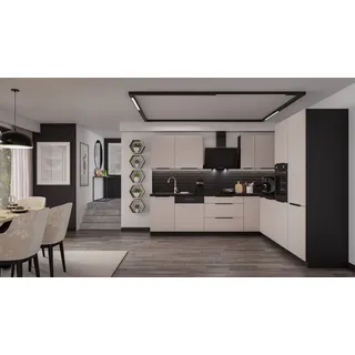 Küchen-Preisbombe Winkelküche Arona L-Form 280 x 270 cm beige + schwarz