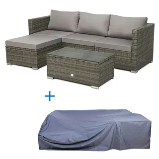 Svita QUEENS Polyrattan Lounge Eck-Sofa Gartenmöbel Haube Set Grau