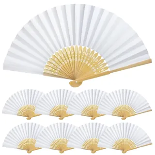50 Stück Weiße Handfächer Hochzeit, Bambus Papier Faltfächer Vintage Schnitzerei, Gäste Geschenk Fächer für Hochzeit Deko DIY Sommer Party