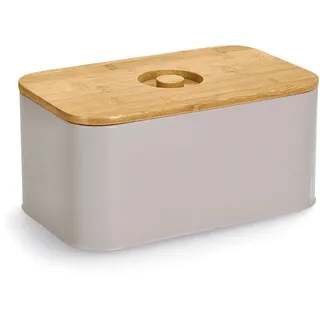 Zeller Brotkasten Metall mit Bambusdeckel 30 cm x 18 cm x 14 cm Beige