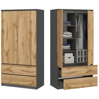 home collective Kleiderschrank Schrank Mehrzweckschrank Haushaltsschrank 90x50x180 cm (BxTxH) mit 2 Schubladen, 3 Einlegeböden & Kleiderstange –... - Grau/Braun