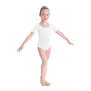 Kinder Ballett Body mit kurzem Arm und rundem Halsausschnitt weiß Gr. 6-7 - 6-7 J.