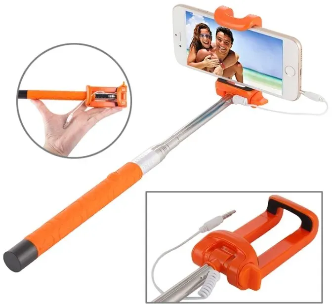 Selfie Stick für iPhone Samsung Sony Huawei Xiaomi LG HTC 23,5cm-105,5cm Orange