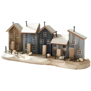Dekoleidenschaft Dekoobjekt Strandpromenade aus Holz, Häuser mit Muscheln, Steinen und Sand, maritme Sommerdeko, Holzdeko