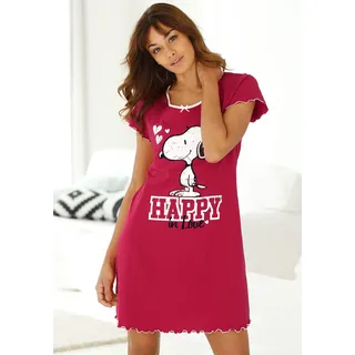Peanuts Nachthemd PEANUTS, Damen, Gr. 36/38, N-Gr, rot, Single Jersey, Obermaterial: 100% Baumwolle, Basic, bequem kurz, Rundhals, Kurzarm eingesetzt Babylock kontrastfarben, Kleider, mit Snoopy Print und Kräuselsäumen