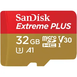SANDISK Extreme Plus (32 GB, microSDHC, U3, UHS-I), Speicherkarte, Gold, Rot