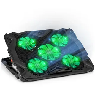 Duronic Laptop-Kühlpad LC1, ergonomischer Kühler mit 5 leisen Kühlventilatoren, leicht, höhenverstellbar und LED-Leuchten, perfekt für Arbeit, Studium und Gaming