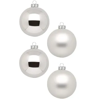 Weihnachtskugeln 12 STK 8cm | Schöne Christbaumkugeln aus Glas | Große Kugeln in Karton-Box | Christbaumschmuck Weihnachtsbaumschmuck Weihnachtsbaumkugeln (Frosty Silver | Silber Weiß)