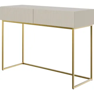 Selsey Schminktisch mit zwei Schubladen und goldenem Metallgestell, Graubeige Taupe, 110 cm -