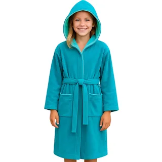 Morgenstern Bademantel mit Kapuze Kinder & Teenager Jungen Mädchen 100% Baumwolle Frottee OEKO-TEX® Kinderbademantel Morgenmantel 11-12 Jahre, Größe: 146-152, Petrol - 146-152