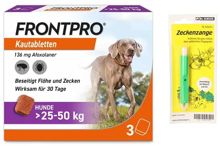 FRONTPRO Hunde 25-50kg + Zeckenzange Set 1 St Sparset