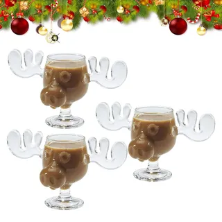 Weihnachtsgläser National Weihnachtsurlaub, Elchgläser Christmas, Elch Gläser Christmas Vacation, Christmas Mug, Moose Mug, Dekorationen, Klar, Urlaubsgeschenke, für Kaffee, Tee, Getränke. (3 Stk)