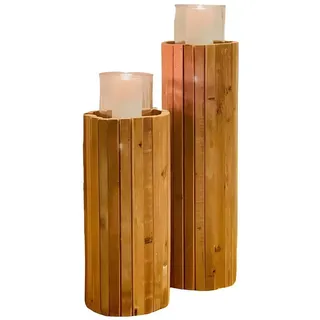 Dekoleidenschaft Windlichtsäule Rustikal aus recyceltem Holz, 49 cm hoch, Kerzensäule, Holzsäule, Kerzenhalter, Dekosäule mit Kerzenglas, Bodenwindlicht