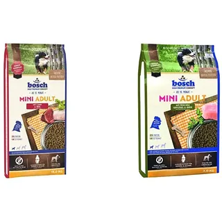 Bosch HPC Mini Adult mit Lamm & Reis | Hundetrockenfutter für ausgewachsene Hunde, 1 x 15 kg & HPC Mini Adult mit frischem Geflügel & Hirse | Hundetrockenfutter für ausgewachsene Hunde, 1 x 3 kg