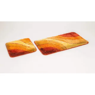 Goodway 2-teiliges Badematten Set Wave, Terra │ Größe: 50x90cm, 50x45cm │rutschhemmend, waschmaschinenfest