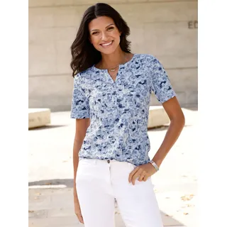 Kurzarmshirt CLASSIC BASICS "Shirt", Damen, Gr. 38, blau (hellblau, bleu, bedruckt), 100% Baumwolle, gemustert, mehrfarbig, V-Ausschnitt, Kurzarm, Shirts, Topseller