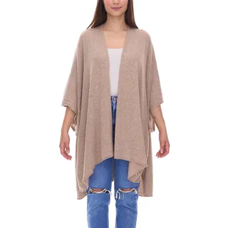 ZWILLINGSHERZ Damen Poncho mit Kaschmir hochwertiges Cape Tunika mit Ärmeln 8029P Beige - One-Size