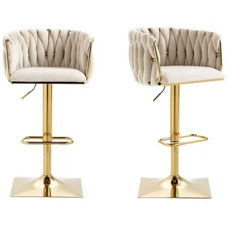 HAUSS SPOLE Barhocker Barhocker Samt 2er Set verstellbare Barstühle Beistellstuhl Drehstuhl (Kücheninsel-Seitenstuhl mit Fassrücken für Küchenessen, mit handgewebter Rückenlehne, mit Chromfußstütze und -basis)