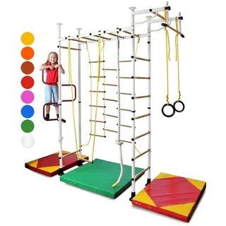NiroSport Sprossenwand Sprossenwand Kinderzimmer M3 Kletterwand indoor aufbau ohne bohren, (1er-Set), drei Höhenvarianten, 6 Farbe weiß 55 cm x 200 cm x 250 cm
