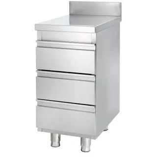 GastroHero Edelstahl-Schubladenschrank BASIC 3er Einheit 600 mit Aufkantung, AISI 201