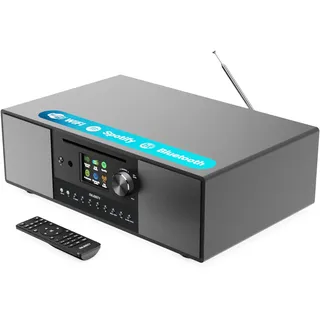 MAJORITY Internetradio mit CD Player | Bluetooth | 120W 2.1 Stereo DAB+ Radio mit Eingebauter Subwoofer | Internetradio WLAN mit Spotify Connect, Podcasts, FM | Farbdisplay | Majority Quadriga