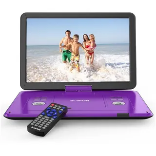 Boifun 17.5" Tragbarer DVD Player Tragbar mit 15.6" HD-Schwenkbildschirm Portabler DVD-Player (6 Stunden Wiederaufladbare Batterie, Unterstützung für USB/TF-Karte/AV-Übertragung, Sync TV/Projektor Bildschirm, HDMI Eingang, 32 GB Festplatte, 270°-Drehung und 180°-Kippfunktion) lila