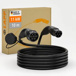 Lapp MOBILITY Typ 2 Ladekabel 11 KW 10m - 20a Ladekabel E Auto 3-Phasig - IP55 geschütztes Ladekabel Mode 3 - Ladekabel Typ 2 mit korrosionsresistenten Steckkontakten - geeignet für PHEV, BEV & EV