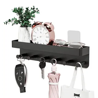 Refined Living Schlüsselbrett Schlüsselbrett mit Ablage,Selbstklebend Schlüsselhalter ohne Bohren, (Modern Schlüsselboard Schlusselhanger Schlüssel Aufbewahrung, 1 St., Schlüsselleiste Wandorganizer Hakenleiste mit 6 Haken), Schlüsselaufbewahrung,Heimdekoration, für Eingang, Küche, Wohnzimmer schwarz