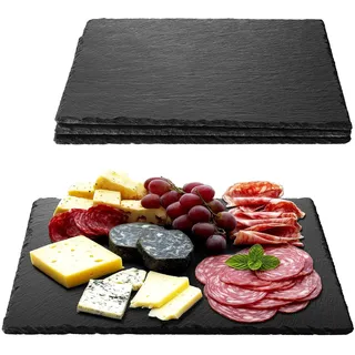 Navaris Schiefer Teller Platzset 4-teilig inkl. Kreide - 38x28cm Schieferplatten 4x Servierplatte - Servierteller Schieferplatte Sushi Geschirr eckig