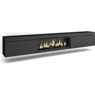 SKRAUT HOME TV-Schrank, Lowboard, für großformatiges tv, Elektrokamin xxl, Hängend, Schwarz - Schwarz