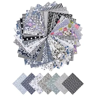 UYRVAPE 50 Stück Stoffreste zum Basteln, 10x10cm Zufällige Muster Bunt Patchwork Baumwolle Stoff zum Nähen, Verschiedene Blümchen‌ Muster Bedruckter Stoffpakete,DIY Kinderstoffe Patchwork, Grau