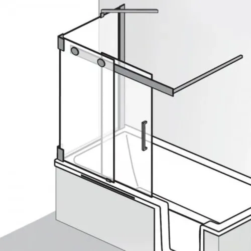 HSK K2P Badewannenaufsatz, Schiebetür 2-teilig + Seitenwand, Größe: 94,0 / 75,0 x 150,0 cm, Festelement links, 2186090-L-41-120, Duschkabine: Chromoptik: Echtglas TwinSeal