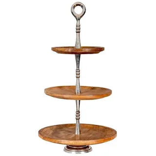 levandeo Holz Etagere 3 Etagen H60cm Mangoholz Metall Servierplatte Kuchenständer Deko Tischdeko Wohndekoration